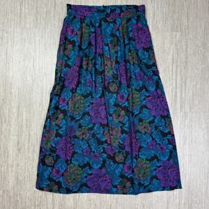 Vintage Norton McNaughton 90's Floral Midi Skirt Cottagecore 10 Blue Violet